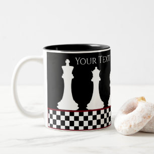 Caneca De Café Em Dois Tons Sua Peça De Chessboard De Texto/Cor Xadrez Rei Pre