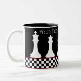 Caneca De Café Em Dois Tons Sua Peça De Chessboard De Texto/Cor Xadrez Rei Pre