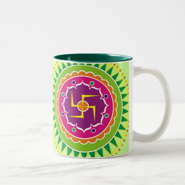 Caneca De Café Em Dois Tons Suástica com estilo indiano tradicional Mandana (Direita)