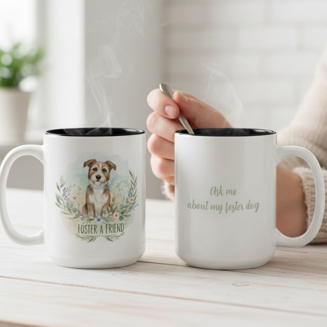 Caneca De Café Em Dois Tons Suave Tributo Floral em Aquarela para Mãe de Cacho (Dog foster advocate coffee mug)