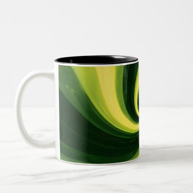 Caneca De Café Em Dois Tons Suavimentos verdes e amarelos (Esquerda)