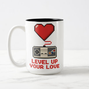 Caneca De Café Em Dois Tons Suba de Nível Seu Amor, Design de Jogos Retro Pixe