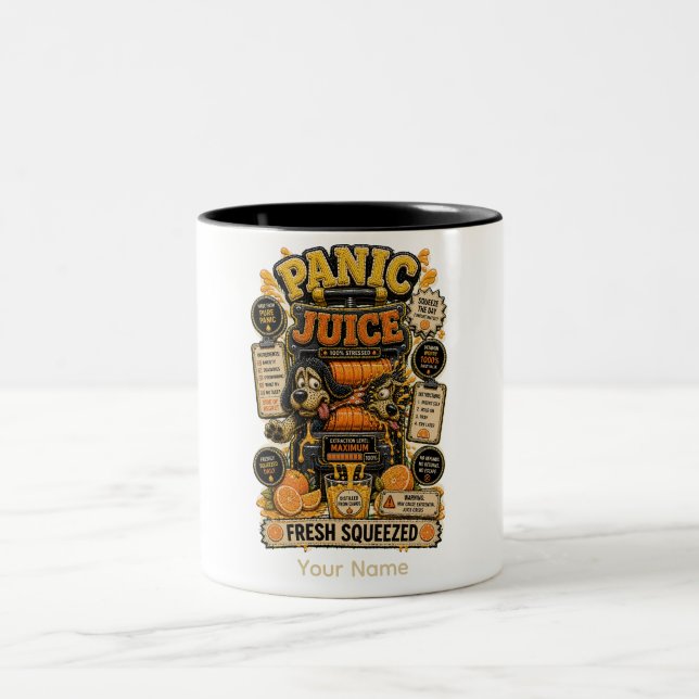Caneca De Café Em Dois Tons Suco do Pânico Espremido Fresco Planilha Divertida (Centro)