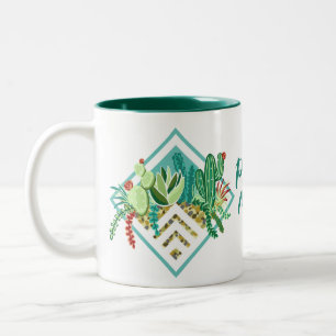 Caneca De Café Em Dois Tons Sucultivos Geométricos Modernos e Mãe da Planta de