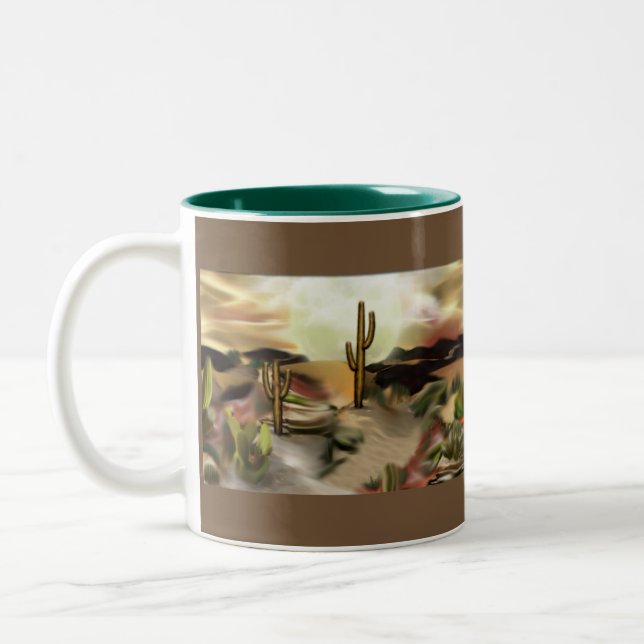 Caneca De Café Em Dois Tons Sudoeste Desert Sunrise Abstrato Art (Esquerda)