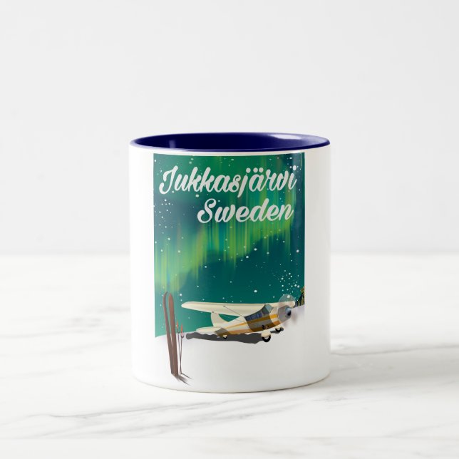 Caneca De Café Em Dois Tons Suecia Jukkasjärvi Luzes de Norte de férias (Centro)