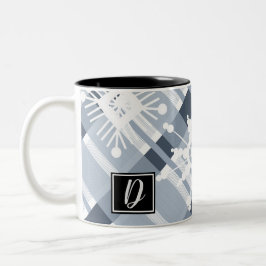 Caneca De Café Em Dois Tons Suéter Azul Xadrez Floco de Neve Natalino