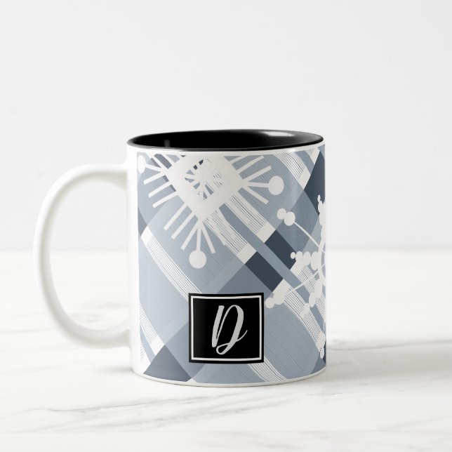 Caneca De Café Em Dois Tons Suéter Azul Xadrez Floco de Neve Natalino (Esquerda)