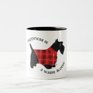 Caneca De Café Em Dois Tons Suéter Xadrez Vermelho e Preto para Terrier Escocê
