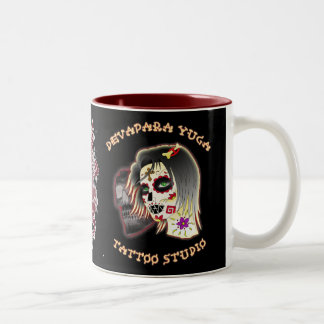 Caneca De Café Em Dois Tons sugarskull lady, sugar skull deva, schwert herz