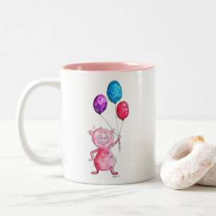 Caneca De Café Em Dois Tons Suíno branco rosa com balões
