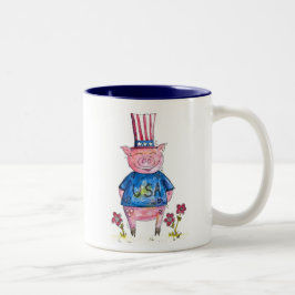 Caneca De Café Em Dois Tons Suíno Patriótico Whimsical