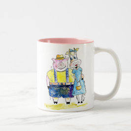 Caneca De Café Em Dois Tons Suínos e Vacas, brancos e cúbicos