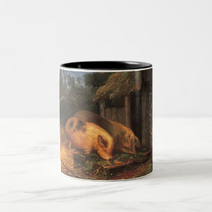 Caneca De Café Em Dois Tons Suínos em um guincho (Animais do quintal)