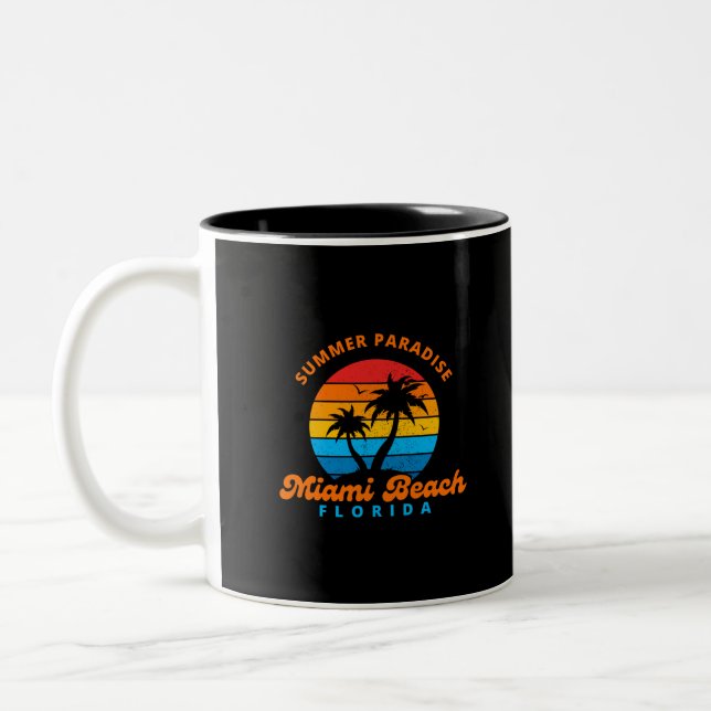 Caneca De Café Em Dois Tons Summer Paradise Miami Beach Flórida-Sunset Palms (Esquerda)