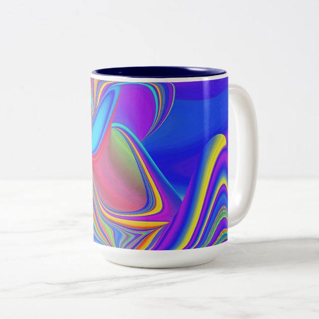 Caneca De Café Em Dois Tons Summersense, Abstrato 3D Rainbowart (Frente Esquerda)