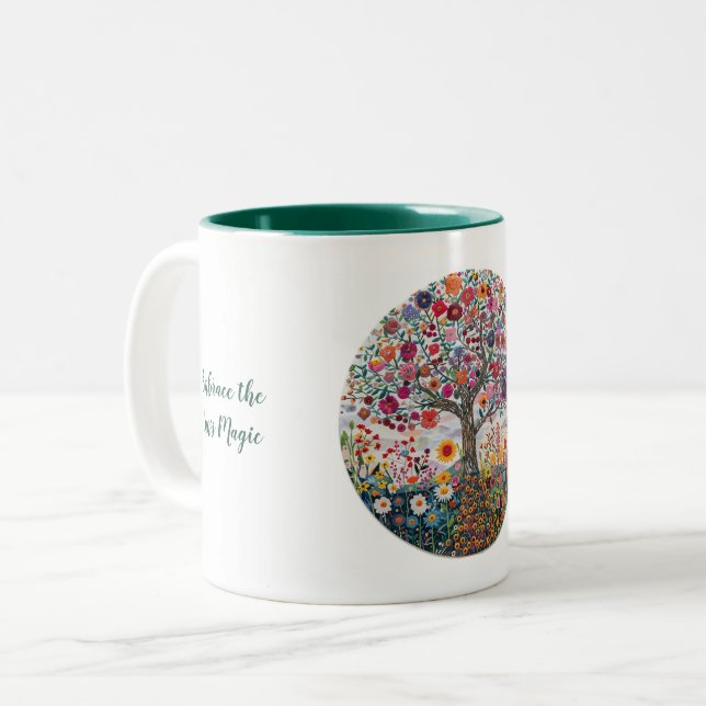 Caneca De Café Em Dois Tons Sunburst e Floral Patterno Litha (Frente Esquerda)