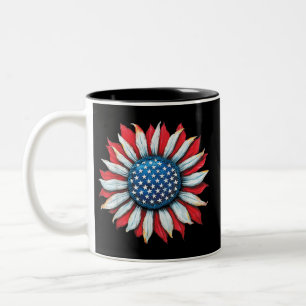 Caneca De Café Em Dois Tons Sunflower American Flag 4 de julho Women Men Meri