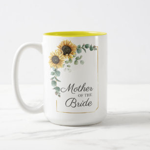 Caneca De Café Em Dois Tons Sunflower Eucalyptus - Mãe Geométrica da Noiva