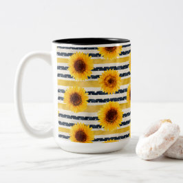 Caneca De Café Em Dois Tons Sunflower Stripes Navy & Yellow 