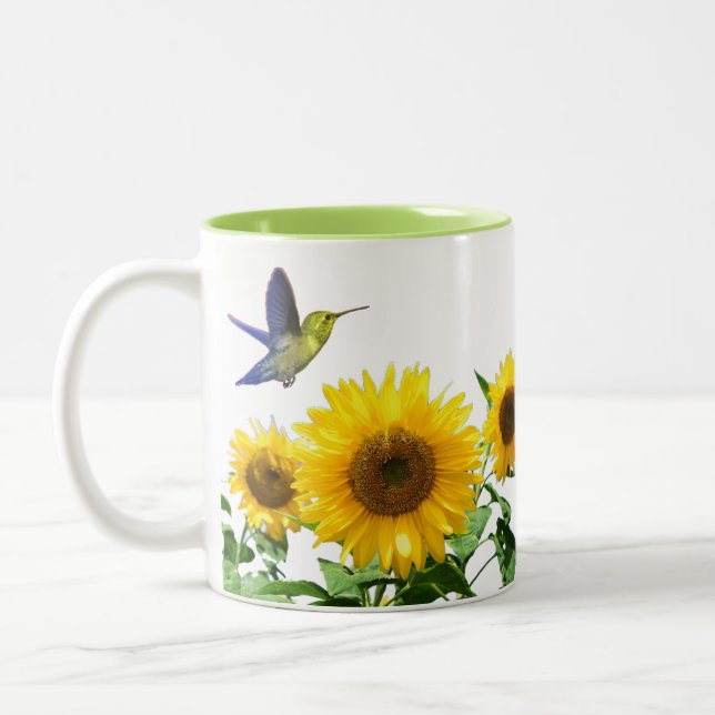 Caneca De Café Em Dois Tons Sunny Yellow Sunflower e Hummingbird (Esquerda)