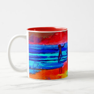 Caneca De Café Em Dois Tons Sunset Beach Dancer in Primary Colors Coffee Mug