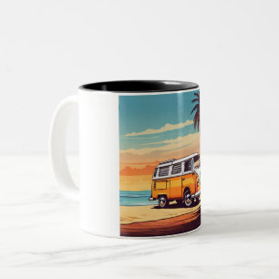 Caneca De Café Em Dois Tons Sunset Beach Van Mug - Vintage Kombi at Dusk