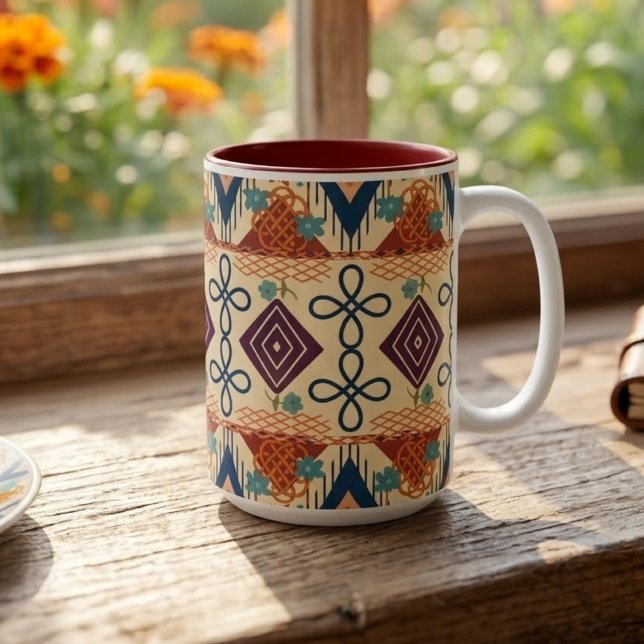 Caneca De Café Em Dois Tons Sunset Diamond & Oval Symmetry (Criador carregado)