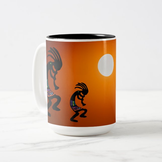 Caneca De Café Em Dois Tons Sunset Native American Kokopelli Coffee Mug (Frente Esquerda)