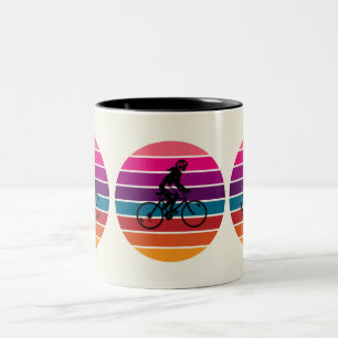 Caneca De Café Em Dois Tons Sunset Silhouette Bike Rider Art