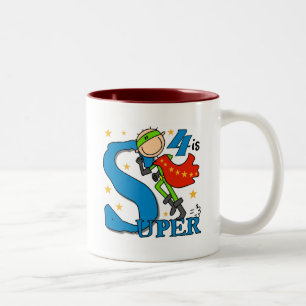 Caneca De Café Em Dois Tons Super-herói Garoto 4º Aniversário Camisetas e pres