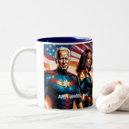 Caneca De Café Em Dois Tons Super-herói Joe Biden e Kamala Harris