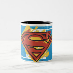 Caneca De Café Em Dois Tons Super-Homem  Logotipo de fundo azul pintado
