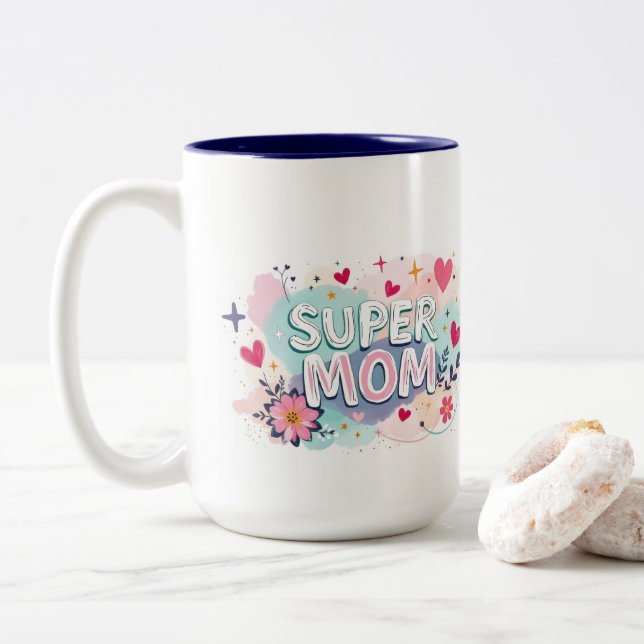 Caneca De Café Em Dois Tons Super Mãe (Com Donut)