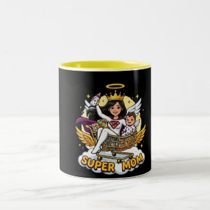 Caneca De Café Em Dois Tons Super Mãe Anjo Super-Heroi Cartoon
