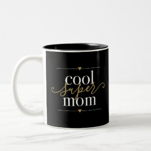 Caneca De Café Em Dois Tons Super Mãe Legal Moderna Elegante Preta e Dourada