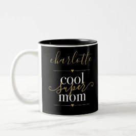 Caneca De Café Em Dois Tons Super Mãe Legal Personalizada Preta E Dourada