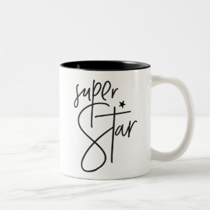 Caneca De Café Em Dois Tons SUPER STAR recompensa a preto-e-branco moderno