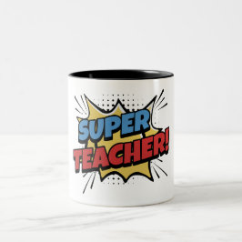 Caneca De Café Em Dois Tons Super Teacher Comic Style