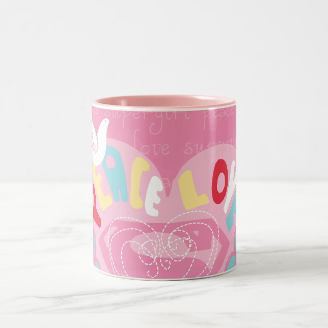 Caneca De Café Em Dois Tons Supergirl Peace and Love Pink (Centro)