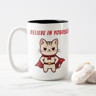 Caneca De Café Em Dois Tons Superhero Cat Believe in Yourself