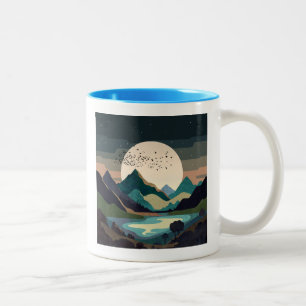 Caneca De Café Em Dois Tons Superlua No Lago