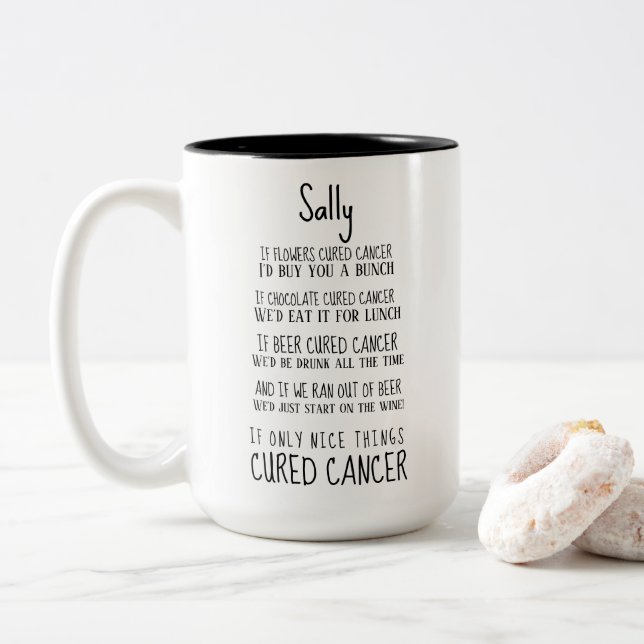 Caneca De Café Em Dois Tons Suporte e incentivo ao cancer (Com Donut)