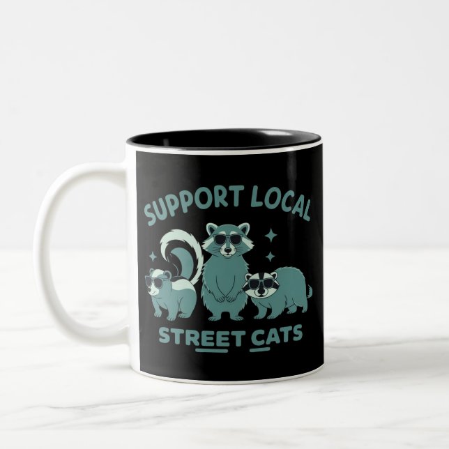 Caneca De Café Em Dois Tons Support Local Street Cat Funny Raccoon Opossum (Esquerda)