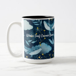 Caneca De Café Em Dois Tons Surf de baleias Ondas Cósmicas Constelação Azul De