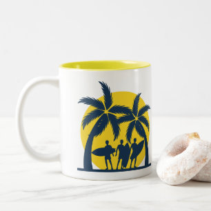 Caneca De Café Em Dois Tons Surf, sol e palmeiras, surf legal