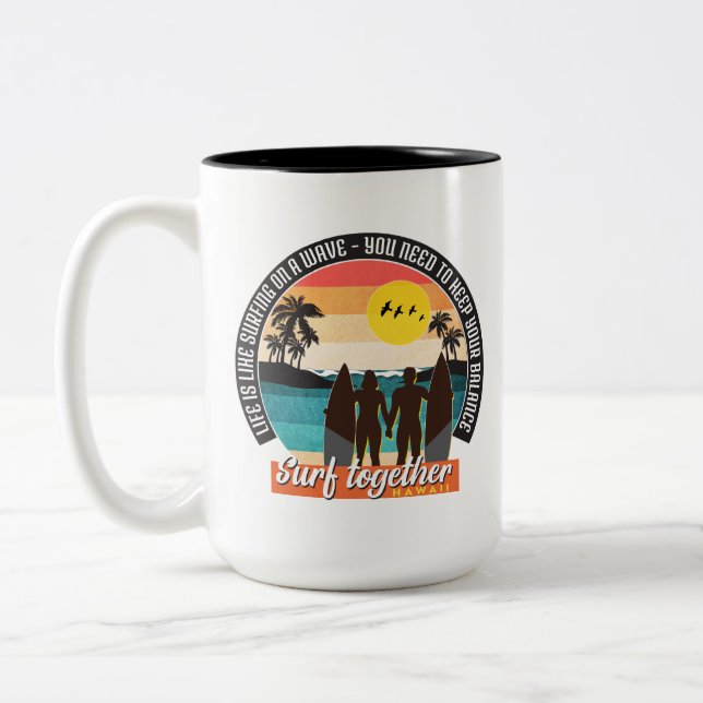 Caneca De Café Em Dois Tons Surfar juntos - Mantenha o equilíbrio (Esquerda)