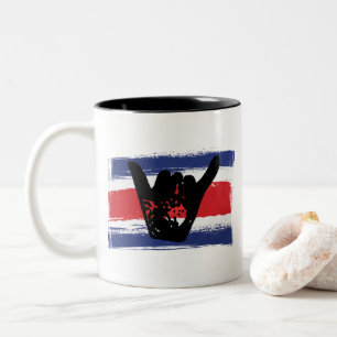 Caneca De Café Em Dois Tons Surfe na Costa Rica Flag Shaka