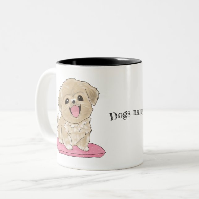 Caneca De Café Em Dois Tons Süßer Tibetan Spaniel Hund mit Namen option  (Frente Esquerda)