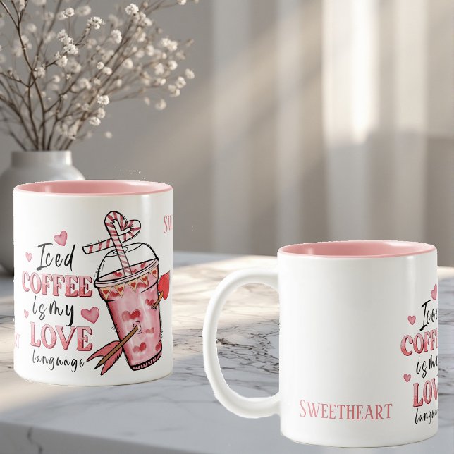 Caneca De Café Em Dois Tons Sweetheart Iced Coffee is My Love Funky Customized (Sweetheart Iced Coffee is My Love Funky Customized Two-Tone Coffee Mug)
